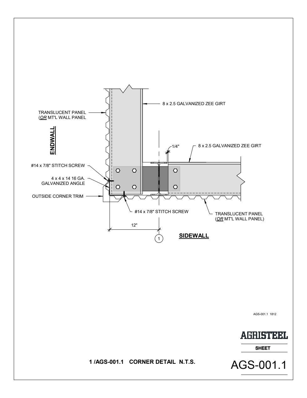 AGS-001.1 — outside corner trim over a 4×4×14 ga angle.