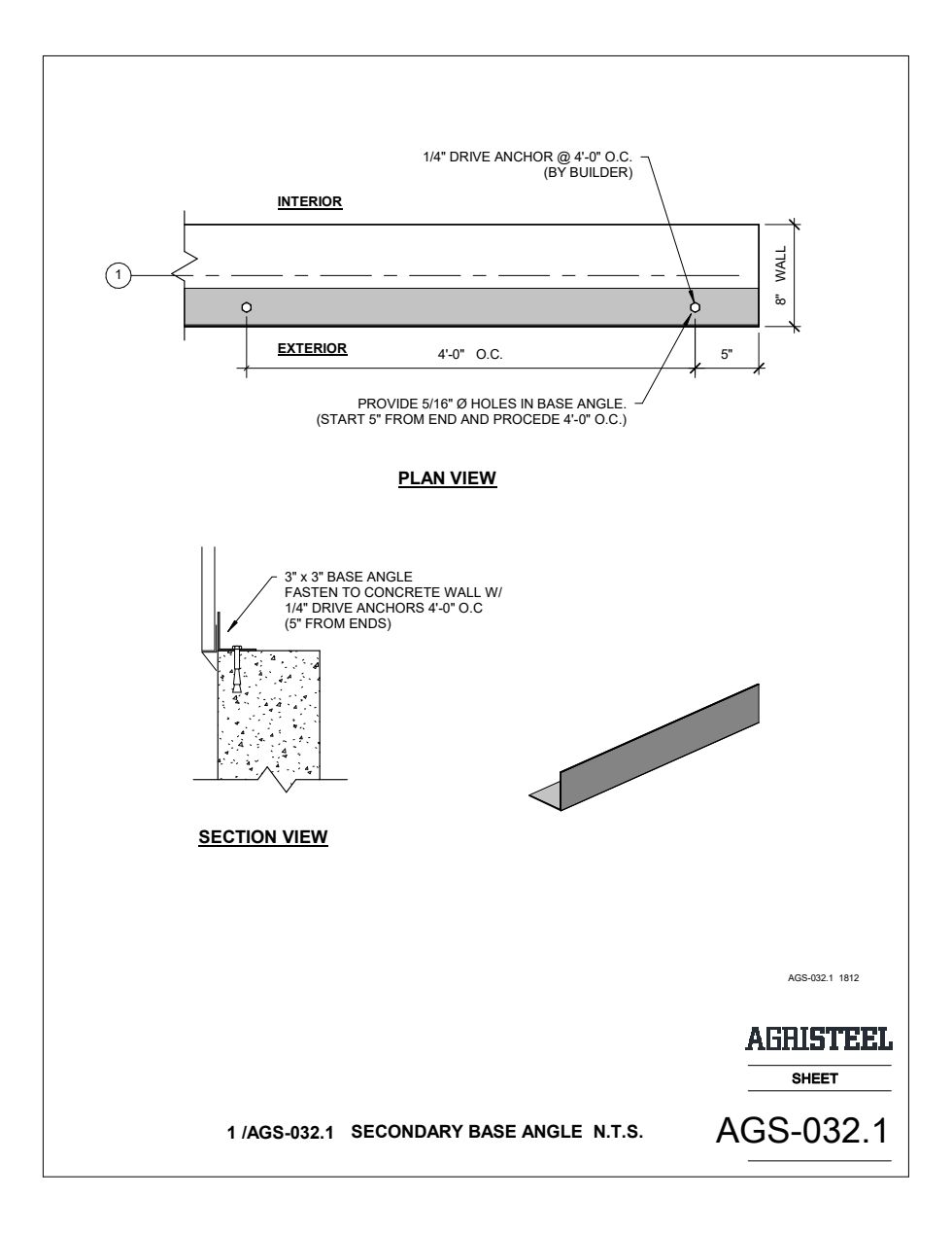 AGS-032.1 — 3×3 base angle, ¼″ drive anchors at 4′-0″ o.c.