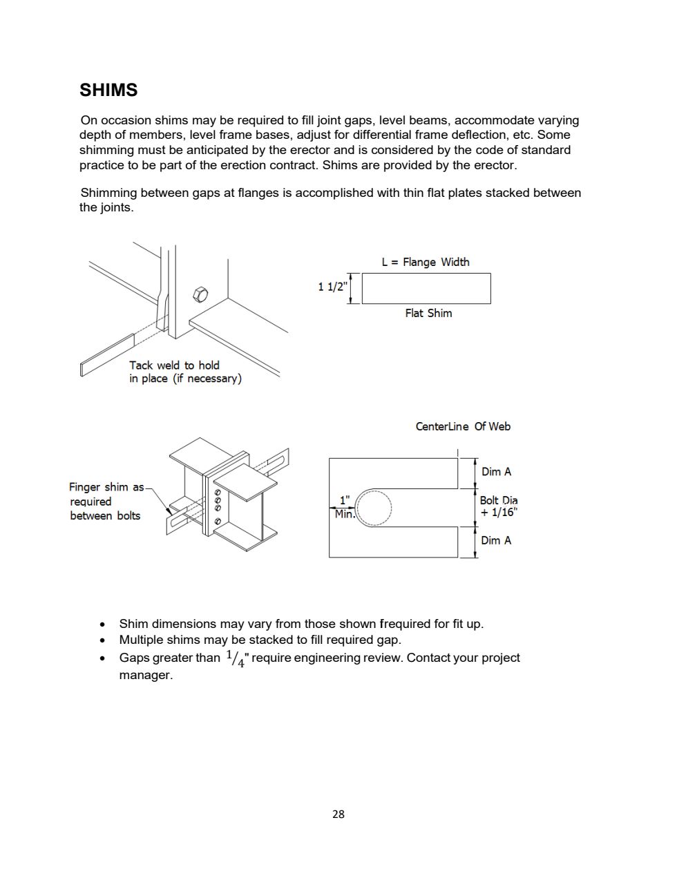 Flat and finger shims at an end-plate connection.
